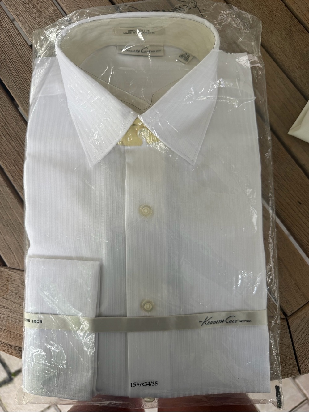 Kenneth Cole New York White Non-Iron Dress Shirt 15.5 34/35 100% Cotton